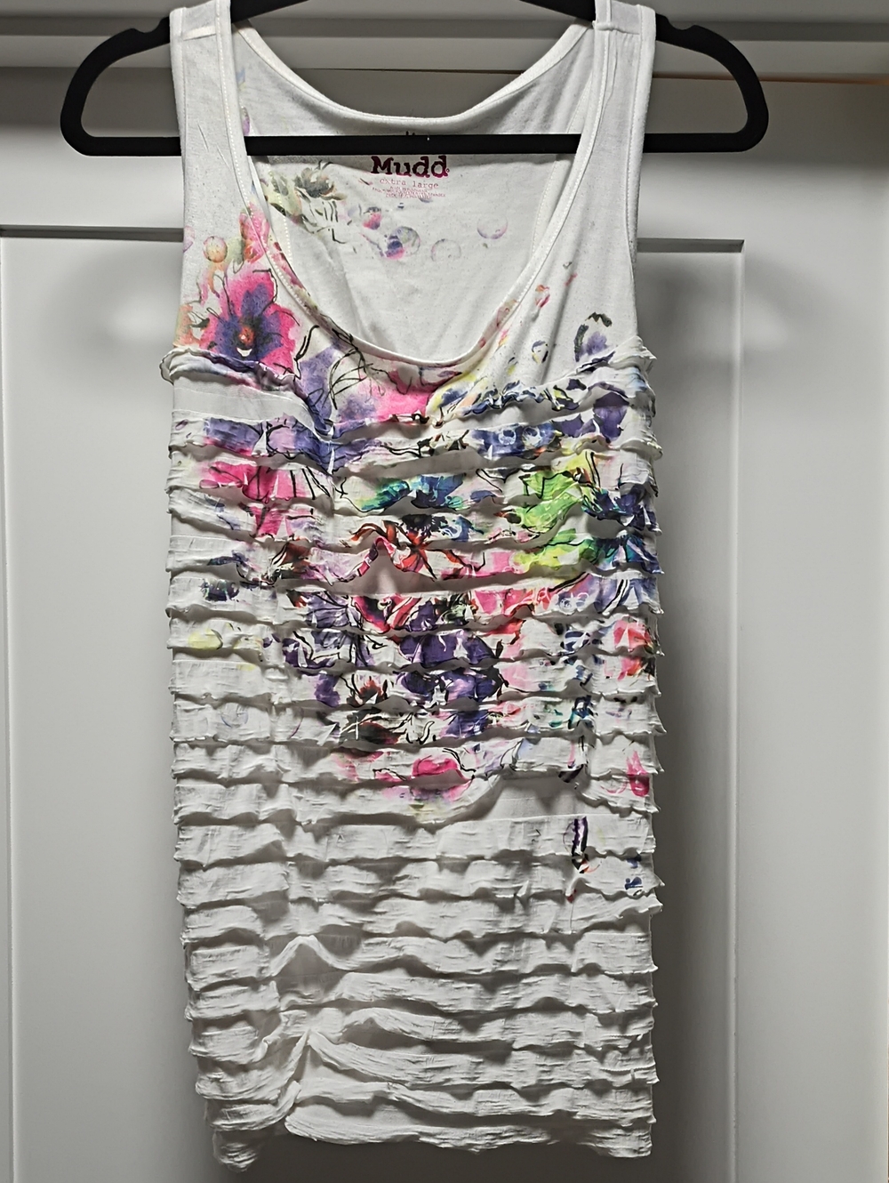 Mudd White Ruffle Tank with Multicolor Floral Print